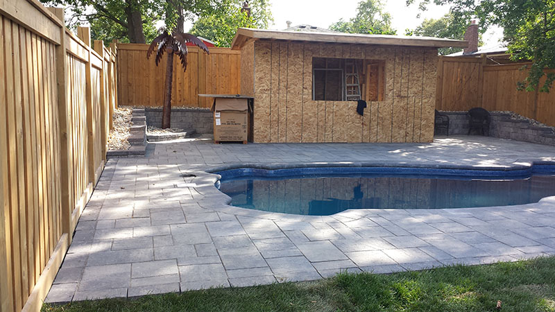 Backyard Landscaping Ideas with Interlocking Pool Deck
